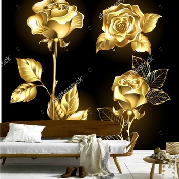 Rose ekrano užsklanda,Rinkinys, aukso, šviečiantis rožės ,retro modelio gyvenamasis kambarys miegamasis restoranas fono sienos vinilo tapetai