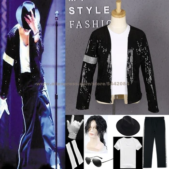 MJ Michael Jackson Striukė Billie Jean Kailis & Pirštinės Kepurė Hat T-marškinėliai, Kelnės, Kojinės Hallowmas Šalis Medžiaga Cosplay Kostiumų Kolekcijos