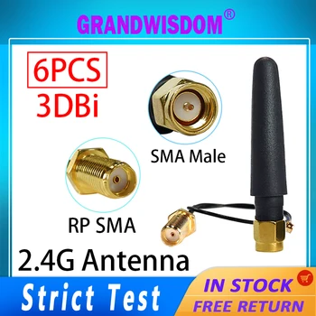 GRANDWISDOM 6pcs 2.4 g 3dbi antena sma male wlan wifi 2.4 ghz antene IPX ipex 1 SMA female galiuku ilgiklis di antena