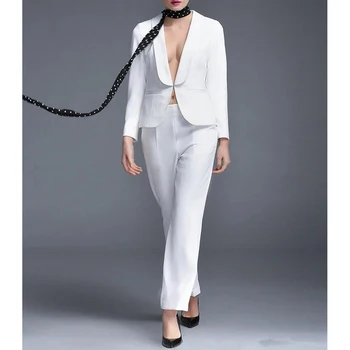 Custom White Hot Dirbti Verslo Oficialų Elegantiškas Moterų Kostiumas Nustatyti, Sportiniai Švarkai (Bleizeriai) Kelnės Office Kostiumai Ponios Kelnės, Kostiumai Kelnių Kostiumai