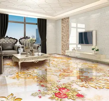 3d grindų dekoras retro gėlių 3d tapetai, grindų europos marmuro grindys lipni vandeniui tapetai