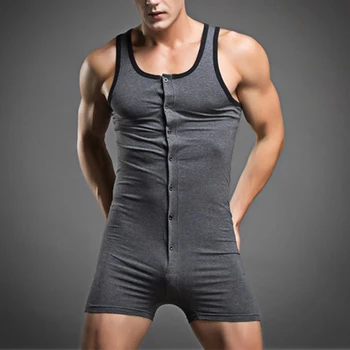 Vyrai Undershirts Mygtuką Berankoviai Apatiniai Marškiniai Leotard Imtynių Singlet Bodysuits Fitneso Atsitiktinis Jumpsuits Sleepwear Pajama