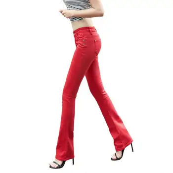 Candy spalvas ragų kelnės, džinsai moterims, aukštos elastinga Liesas Ruožas Oficialaus Biuro Darbo Kelnės mygtuką skristi moterų džinsai