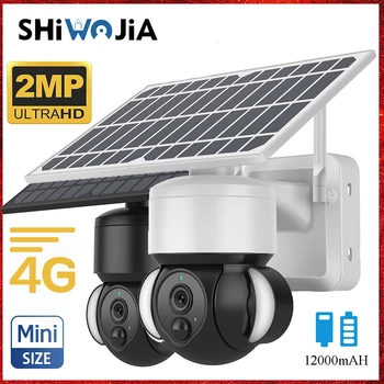 SHIWOJIA Lauko 4G SIM Namų išmanųjį Fotoaparatą, Saulės Belaidžio Saugumo Kamerų Vaizdo Stebėjimo 5W Saulės Skydelis, Cctv, Built-in Baterijos