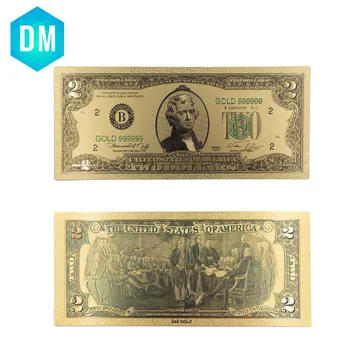 Karšto Pardavimo Spalvotas JAV Aukso Banknotų 2 Dolerio Banknotų Replika Pinigų Sąskaitas Auksą, Padengtą Verslo Dovanų Kolekcija