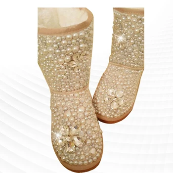 Ir kojos vidurio batai kailio vienas gabalas susiuvimo pearl gėlių pakankamai šilti sniego batai didelio dydžio moteriški batai 35-44