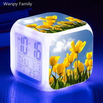 Nauji Karšto Parduoti Geltonos Tulpės Žadintuvas Žėrintis LED Spalvų Kaita, Skaitmeninis Laikrodis-Žadintuvas Vaikams Gimtadienio Dovana Daugiafunkcis Laikrodis