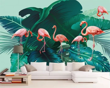 beibehang Užsakymą stereoskopinis sienos popieriaus Šiaurės švieži ir paprasta rainforest bananų lapų flamingo sielovados foną