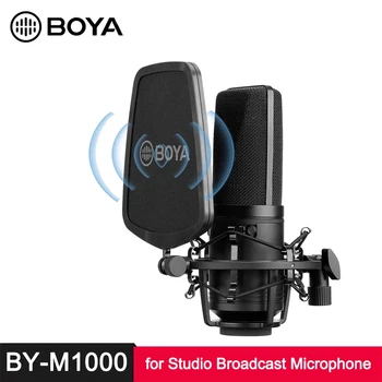 BOYA M1000 PAGAL M1000 Dideles Diafragmos Mikrofonas Low cut Filter Cardioid Kondensatoriaus Mikrofonas Studija Transliuojamas Video Vlog