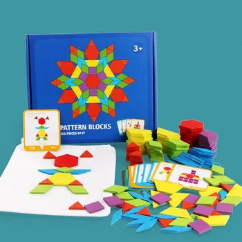 155Pcs Mediniai Modelio Blokai Nustatyti Geometrinės Formos Puzzle Darželio Klasikinis Švietimo Montessori Tangram Žaislai Vaikams