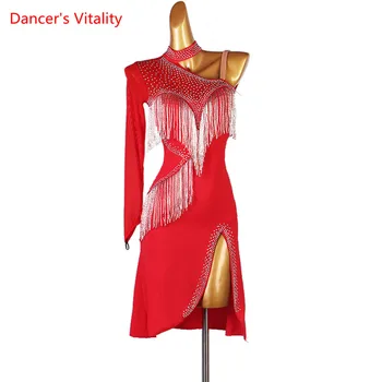 Lotynų Šokių Suknelė Deimantas Stand-Up Apykaklės, Sijono Veiklos Drabužius Profesiją, Priskirtą Moterų Suaugusiųjų Vaiko Konkurencijos Drabužiai