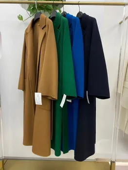 2022 m. žiemos kašmyro paltai moterų chalatas vidutinio ilgio vilnoniai paltai prabangus dvipusis kašmyro šilko, vilnos paltai moterims