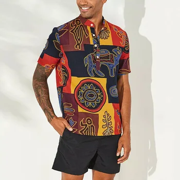 Vasarą naujų etninių stilių, Europos ir Amerikos vyrų Oracle spausdinti vyriški marškiniai, viršuje vyriški trumpomis rankovėmis