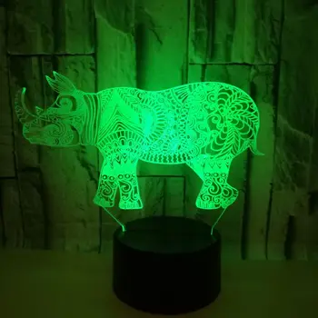 Rhino 3D Lempos Naktį Žibintai spalvotu LED Vaizdo Šviesos Jutiklinis Nuotolinio Dovanas Vaikams Berniukams Kambario Dekoro Atmosferą 3D Stalas Stalo Lempa