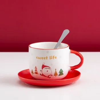 Karšto Kalėdų Keramikos Puodelis su Šaukšteliu Didelės talpos Kūrybos Cute Girl Animacinių filmų Kalėdų Keramikos Puodelis Arbatos Puodelio Drinkware Dovana