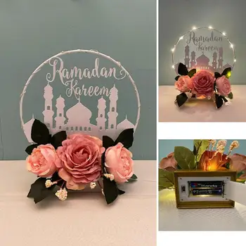 Eid Mubarakas Gėlių Lentelės Viršuje Ornamentu, su LED Lempa su Metalo Hoopas už Ramadanas Kareem Vainikas Islamo Šalis Dekoro 2023 Naujas