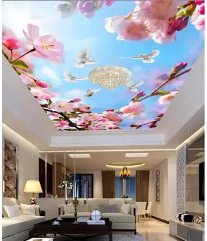 Gražus mėlynas dangus lubų 3d tapetai modernus gyvenamasis kambarys freskomis lubos 3d sienų tapyba