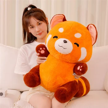 Karšto Huggable Įdaryti Anime Pav Lėlės Pasuko Raudona Panda Plushie Lėlės Purus Plaukai Raudonasis Meškėnas, Gyvūnų Apkabinti Mesti Pagalvę Vaikams