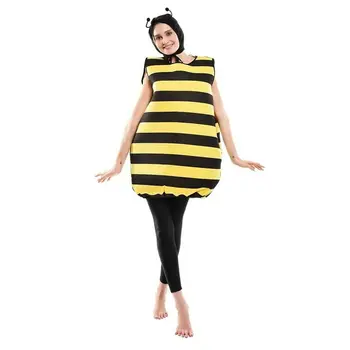 Karnavalas Šalies Fancy Dress Cosplay Vyrų Ir Moterų Bumble Bee Geltona Juostele Jumpsuit Helovinas Kostiumų Suaugusiems