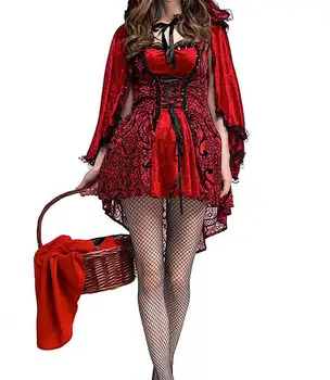 Suaugusiųjų Moterų Helovinas Kostiumas Mažai Raudona Jojimo Gobtuvu Skraiste Lady Siuvinėjimo Suknelė Šalis Apsiaustu Apranga Mergaitėms