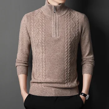 Kašmyro megztinis vyrams 100% grynas vilna aukšto kaklo užtrauktukas žiemos sutirštės megztinis megztas megztinis