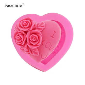 3D Silikono Formos Širdyje i Love U Rožių Gėlių, Šokolado, muilo Formos Žvakė Polimero Molis Pelėsis 