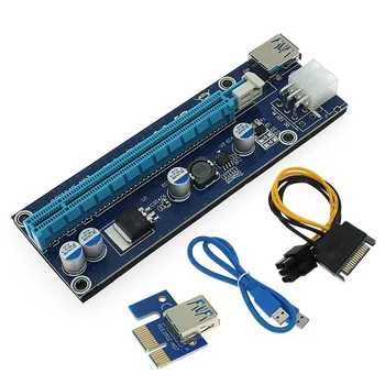 PCI-E Riser Card 60CM USB 3.0 Kabelis 1X PCIE į 16X Pratęsimo Adapteris SATA 4Pin Maitinimo Grafika Kortelės