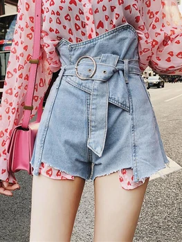 Korėjos versija, didelio dydžio, didelio juosmens pločio kojų karšto kelnės sijonas nereguliarus-line prarasti džinsinio šortai moteriška vasaros 2021 naujas