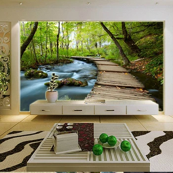 3D trimatis peizažas gyvenamasis kambarys, valgomasis, sofa-lova, miegamajame TV atgal tapetai nestandartinių dydžių