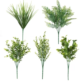 7 Šakutės vandens žolės Eukalipto Plastiko Dirbtiniai Augalai Žalia Žolė plastikinių gėlių, Augalų Vestuvių Namų Puošybai Stalo Dekoro