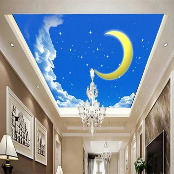 custom 3d lubų tapetai Žvaigždė, Mėnulis tapetai, sienų lubų tapetai, foto prabanga 3d tapetai, lubos