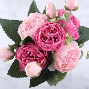 Rožių Puokštė netikrą gėlių vestuves namų dekoravimo, modeliavimo gėlių krūva 5 graži