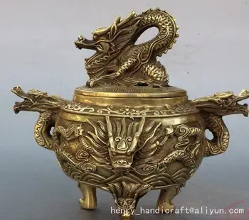 Antikvariniai Ming Dinastijos vario dragon Rūkyti viryklė / censer,20.5 cm(H),apdailos amatai /surinkimo ir puošmena,su žyma