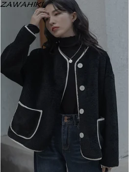 Vintage Black Jackets Derliaus Mygtuką-iki Striukė Moterų Rudens Žiemos Prarasti Mados Viršų Paltai Y2k Moterų Drabužiai, Viršutiniai drabužiai