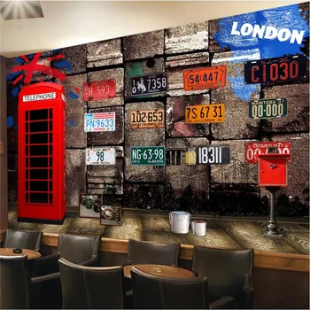 Britų Nostalgišką Retro Stiliaus Raudonos Telefono Būdelės Licencijos Numeris Foną Tapetai, Freskos Baras Restoranas, Kavinė Sienos Popieriaus 3D