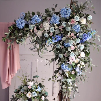 blue Rose Arch Gėlių, Vestuvių Papuošimas, Gėlių Eilėje Kelių Švino Gėlių Fotografijos Fone Langą Net Raudona Sienų Apdaila