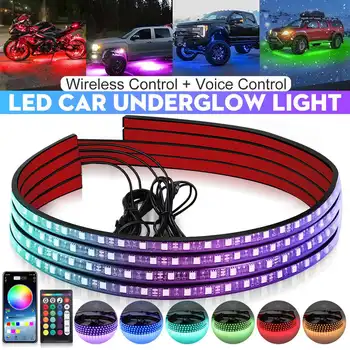 Belaidžio LED Automobilių Lankstus Underglow Juostelės Šviesos Underbody APP Kontrolės RGB Neoninės Šviesos, Auto Dekoratyvinis Aplinkos Atmosferą Lempos
