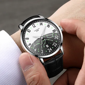 Odinės Vyriškos Sporto Laikrodžiai Dizaino Laikrodis Žiūrėti 3Bar Neperšlampamas dvipusis Laikrodis Ciferblatas Vyrų Kvarciniai Rankiniai Laikrodžiai Didmeninės Dovanų