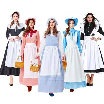 Suaugusiųjų Kolonijinės Pioneer Mergina Kostiumas Moterims Village Ūkio Prairie Mergautinė Tarnaitė Kostiumai Helovinas Fancy Dress Šalis