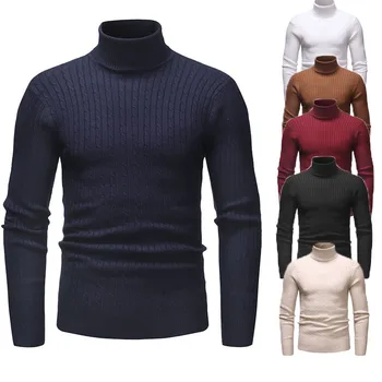 2021 Naujas Rudens-Žiemos vyrų megztinis Vientisų spalvų Atsitiktinis elastingumą Slim vyriški Golfo Prekės Megztinis Megztas megztinis vyrams