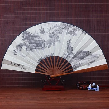 Vyriški retro didelis lankstymo ventiliatorius Bambuko medienos medžiaga paviršiaus Tvirtos rankos ventiliatoriaus Lauko dekoratyviniai ventiliatorius naudoti kasdien Dovana lankstymo ventiliatorius
