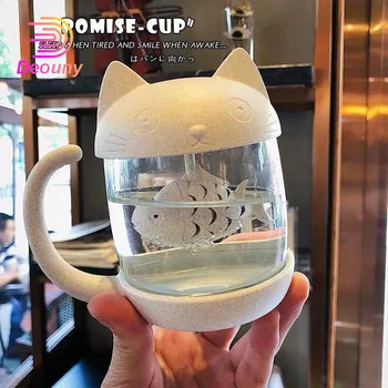 Wonderlife DEOUNY 250ml Puodeliai Arbatos Cute Kačių Stiklo Gražus Taurės Teacup 