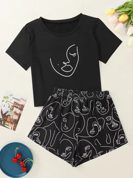 Nauja Stiliaus Moterų Vasaros trumpomis Rankovėmis T Shirts & Tinklelis Šortai Pajama Nustatyti Mielas Komfortą Sleepwear Namų Kostiumai, Apatiniai
