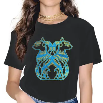 Ian Katės Aukso ir Mėlynos spalvos Tamsintas Stiklas moteriški Marškinėliai Magija Egipto Senovės Egipto Kultūra Nuostabi Tee Marškinėliai